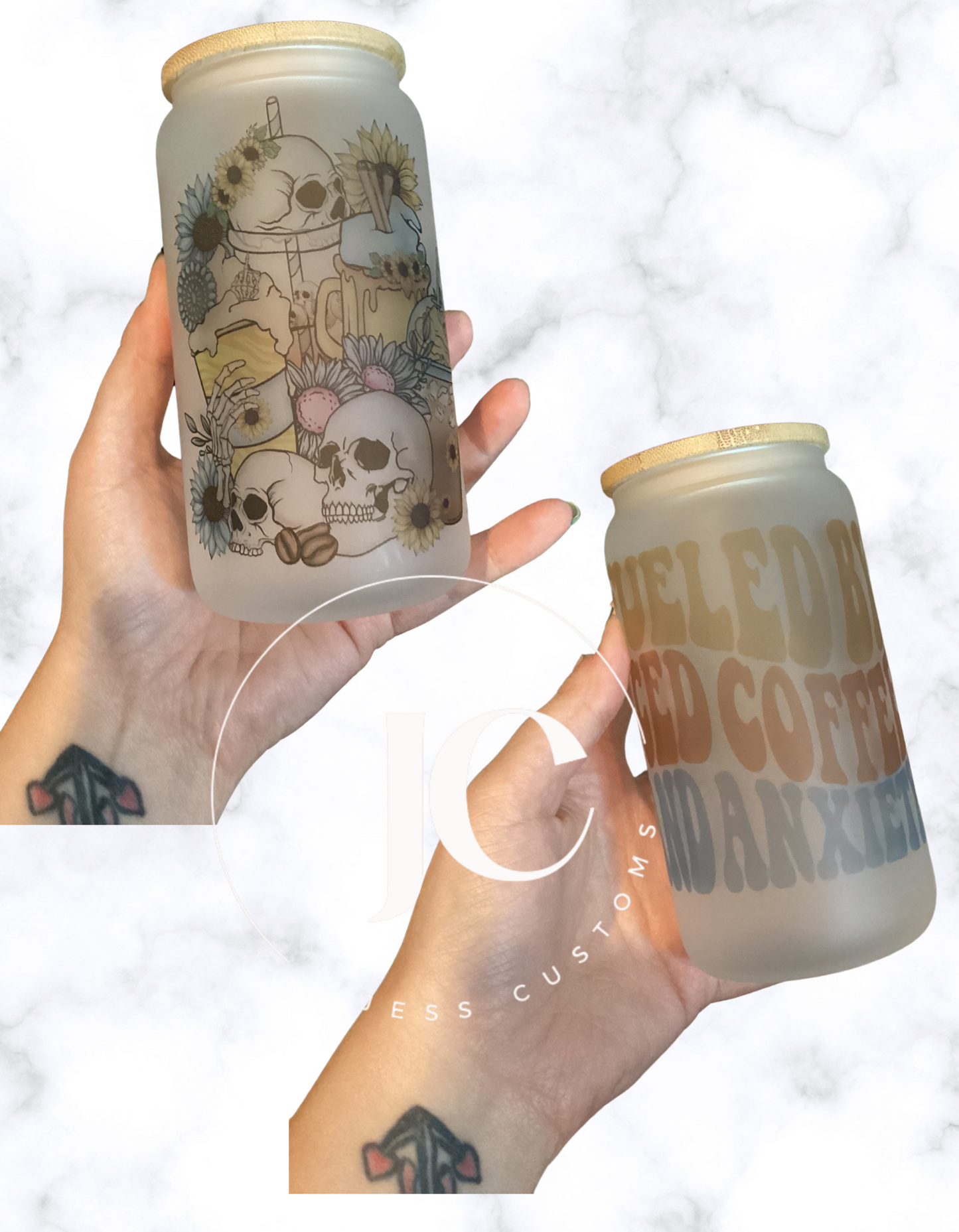 Fueled by Ice Coffee and Anxiety Skelly 16 OZ Glass