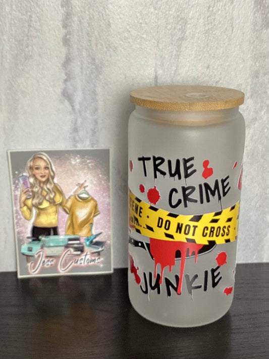 True Crime Junkie Frosted 16 oz Glass Can