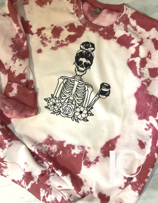 *PREMADE* Coffee Skelly Bleached Crew SIZE 2X