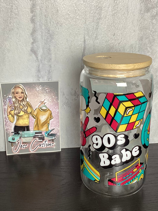 90’s Babe Clear 16 oz Glass Can