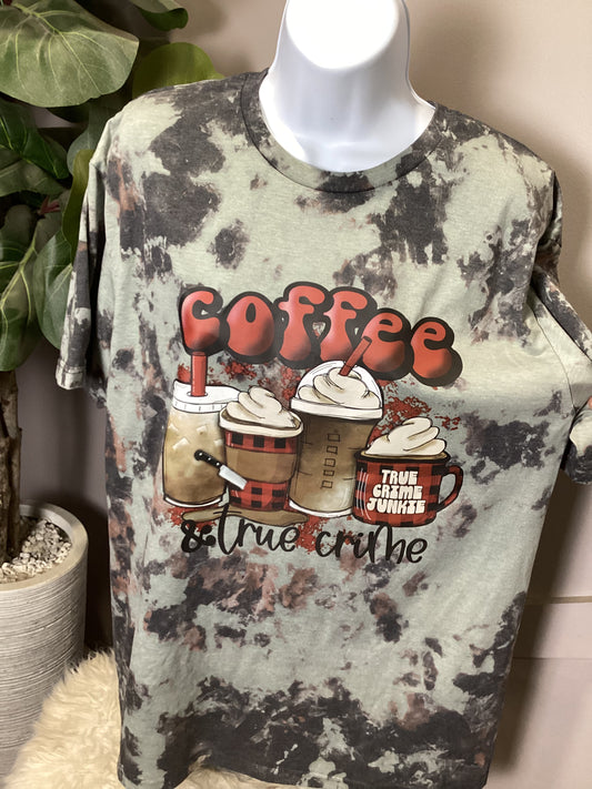 Coffee and True Crime Bleached Tee *LARGE*