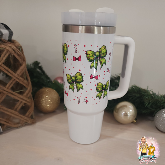 Green bow 30 oz tumbler with handle