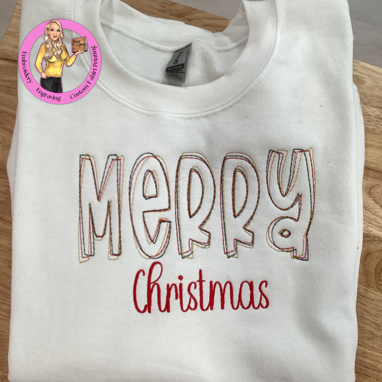 Merry Christmas Embroidered Crew