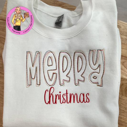 Merry Christmas Embroidered Crew