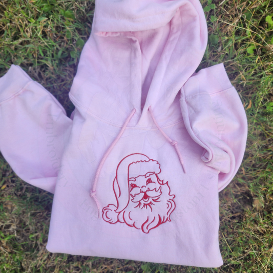 Embroidered Vintage Santa Hoodie or Crew