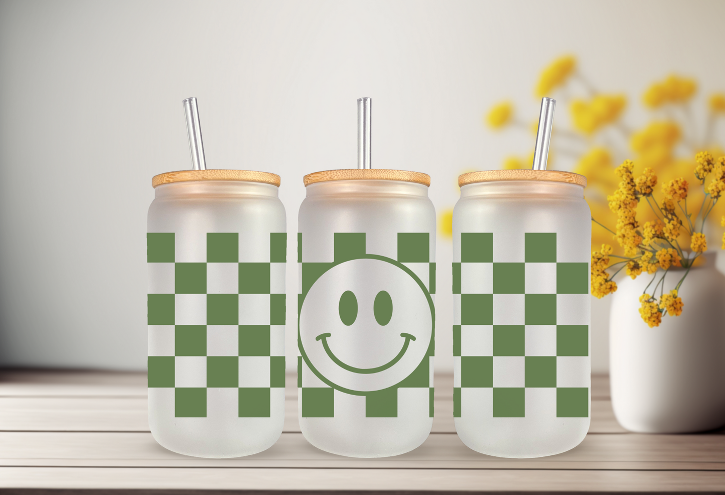 Happy Checkered 16 OZ Glass Bundle