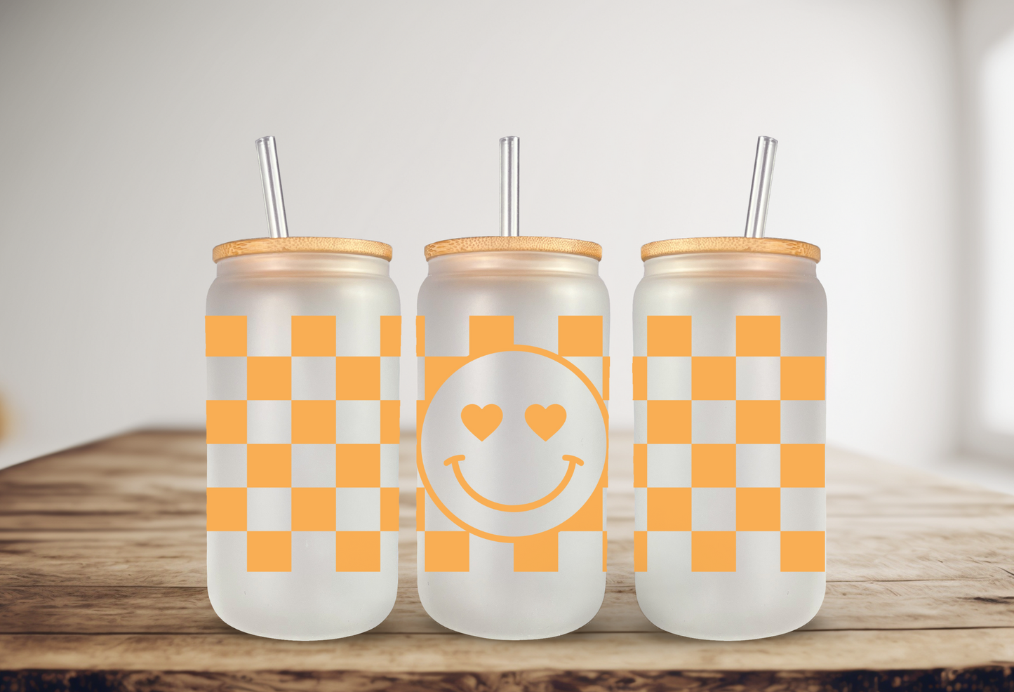 Happy Checkered 16 OZ Glass Bundle